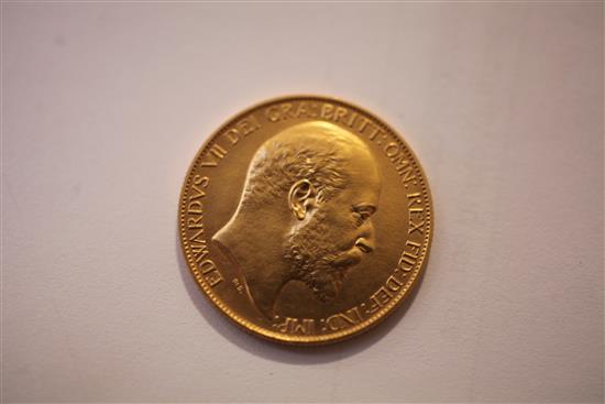 An Edward VII 1902 gold two pounds,